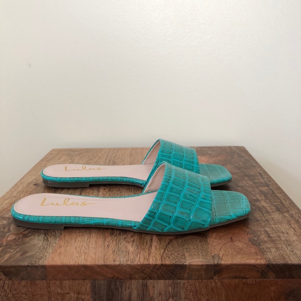 Lulus Markiee Teal Crocodile Embossed Slide Sandal - Picture 7 of 13